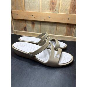 Crocs Womens Patricia Wedge Sandals Olive Khaki Size 11 Slip-On
